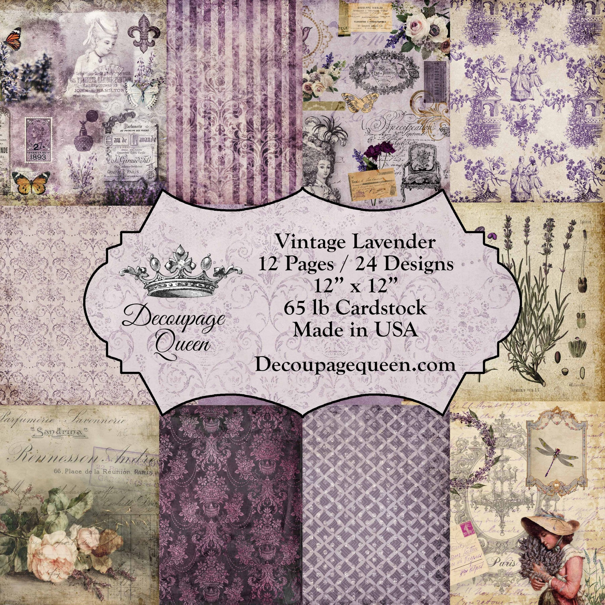 Vintage Lavender Scrapbook Paper, Decoupage Queen, 24 Designs – My