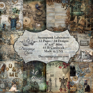 Steampunk Laboratory Mini Scrapbook Set by Decoupage Queen 6" x 6"