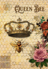 Load image into Gallery viewer, Queen Bee and Roses Rice Paper by Decoupage Queen, A3 Size