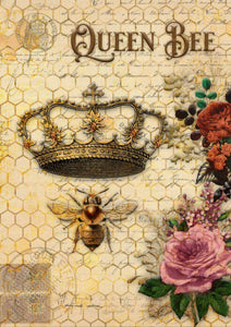 Queen Bee and Roses Rice Paper by Decoupage Queen, A3 Size