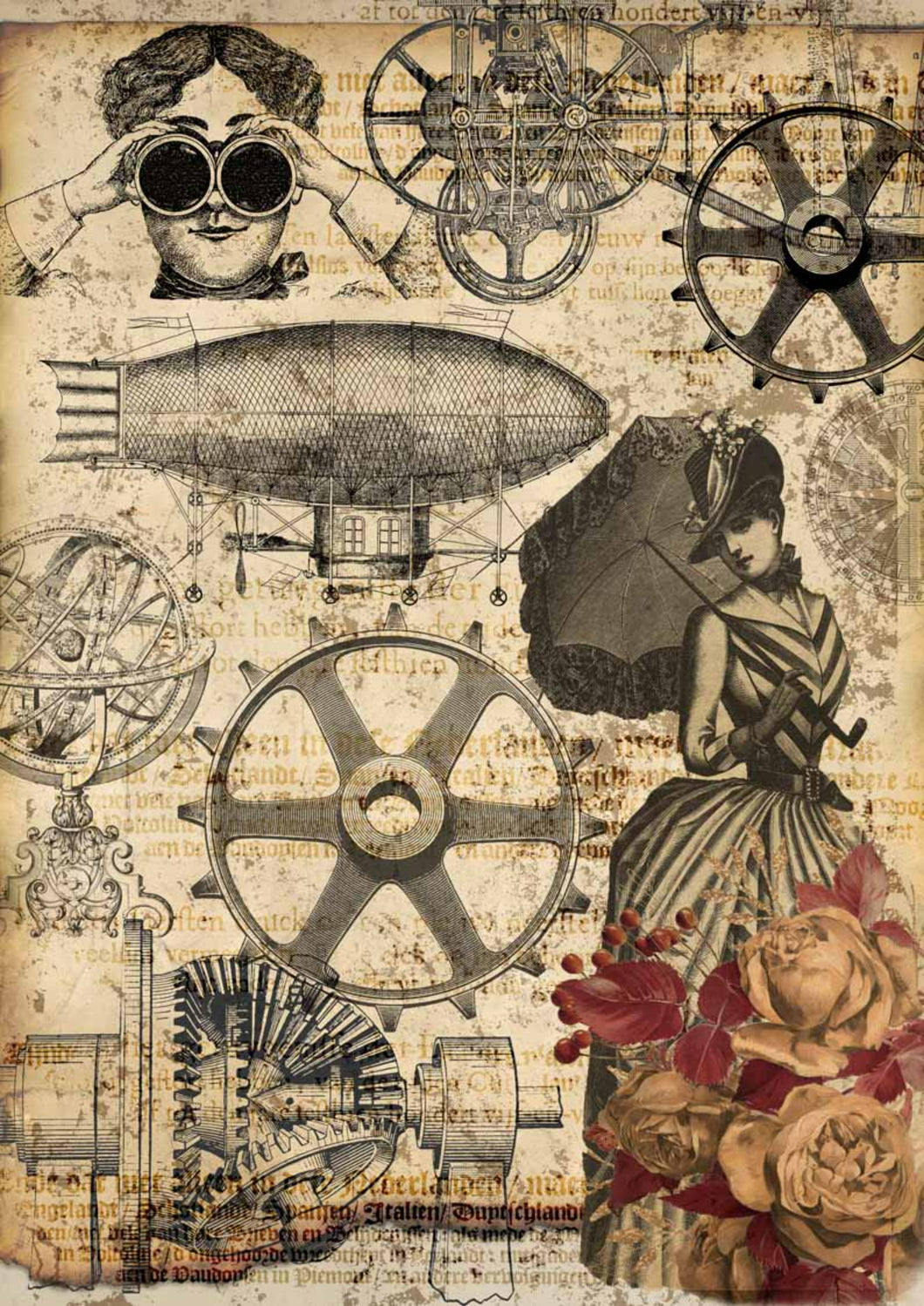 The Machine of Life Rice Paper by Decoupage Queen, Victorian, Steampunk, A4