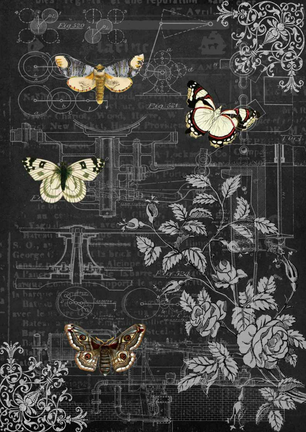 Mechanical Butterflies 2 Rice Paper by Decoupage Queen, A4