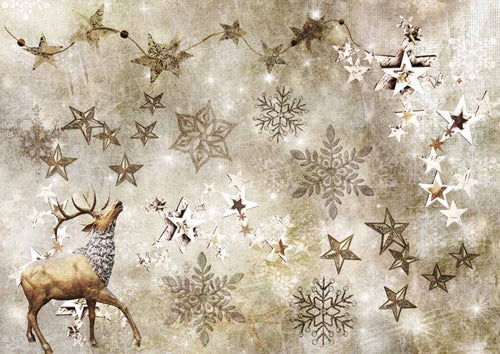 Decoupage Queen Merry and Bright Rice Paper, Stars, Deer, Snowflakes, A3, A4 sizes