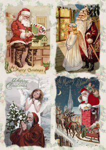 St. Nicholas Rice Paper by Decoupage Queen, 4 Victorian Postcard Christmas Santa Designs