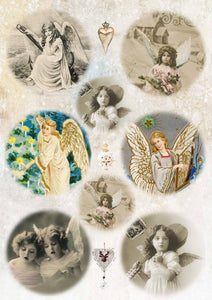 Angel Ornaments Rice Paper by Decoupage Queen, Victorian Angels, A4 size