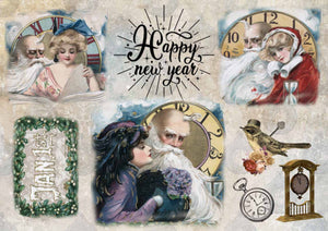 Father Time Rice Paper by Decoupage Queen, Victorian New Years images, A4