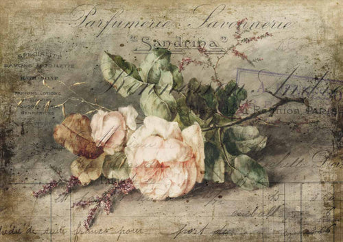 Sandrina Rice Paper by Decoupage Queen, Antique Rose Painting on French Document