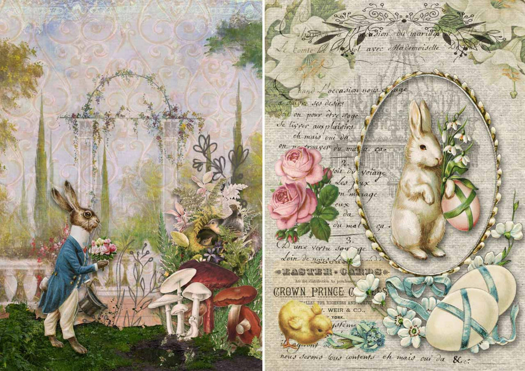 Two Bunnies Rice Paper by Decoupage Queen, Spring, Easter