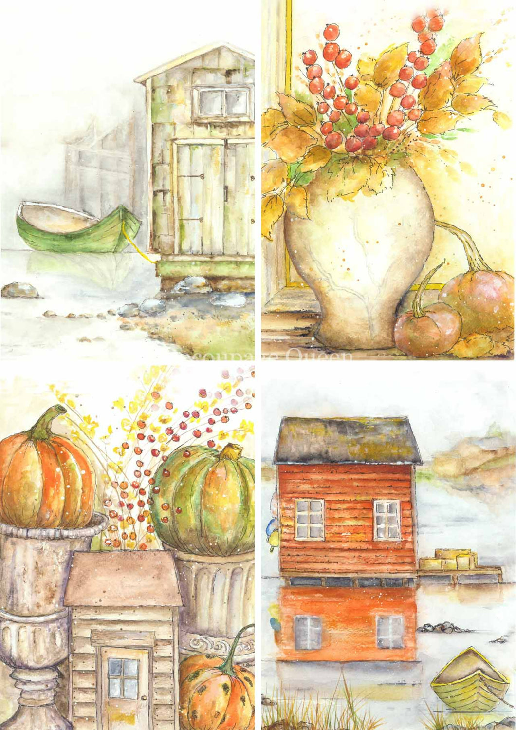 Ellen J Goods Fall 4 Pack Rice Paper by Decoupage Queen, 4 designs on one paper