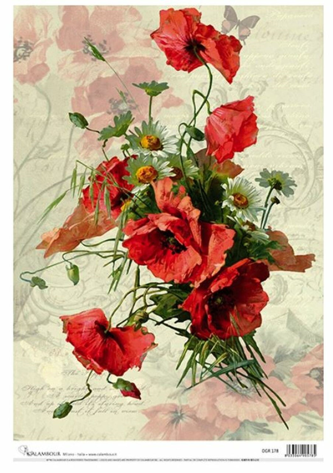 Delicate Poppies Decoupage RIce Paper by Calambour Italy