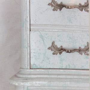 Iron Orchid Designs Distress Decor Stamp Shown on Painted Dresser Project