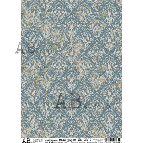 Duck Egg Blue Damask Rice Paper 0849 by ABstudio, A4