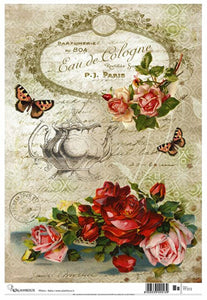 Calambour Eau de Cologne Rice Paper, Roses, Script, Teapot