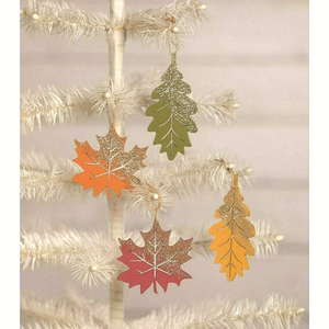 Bethany Lowe Designs Fall Leaf Ornaments, Set of 4, Autumn Decor