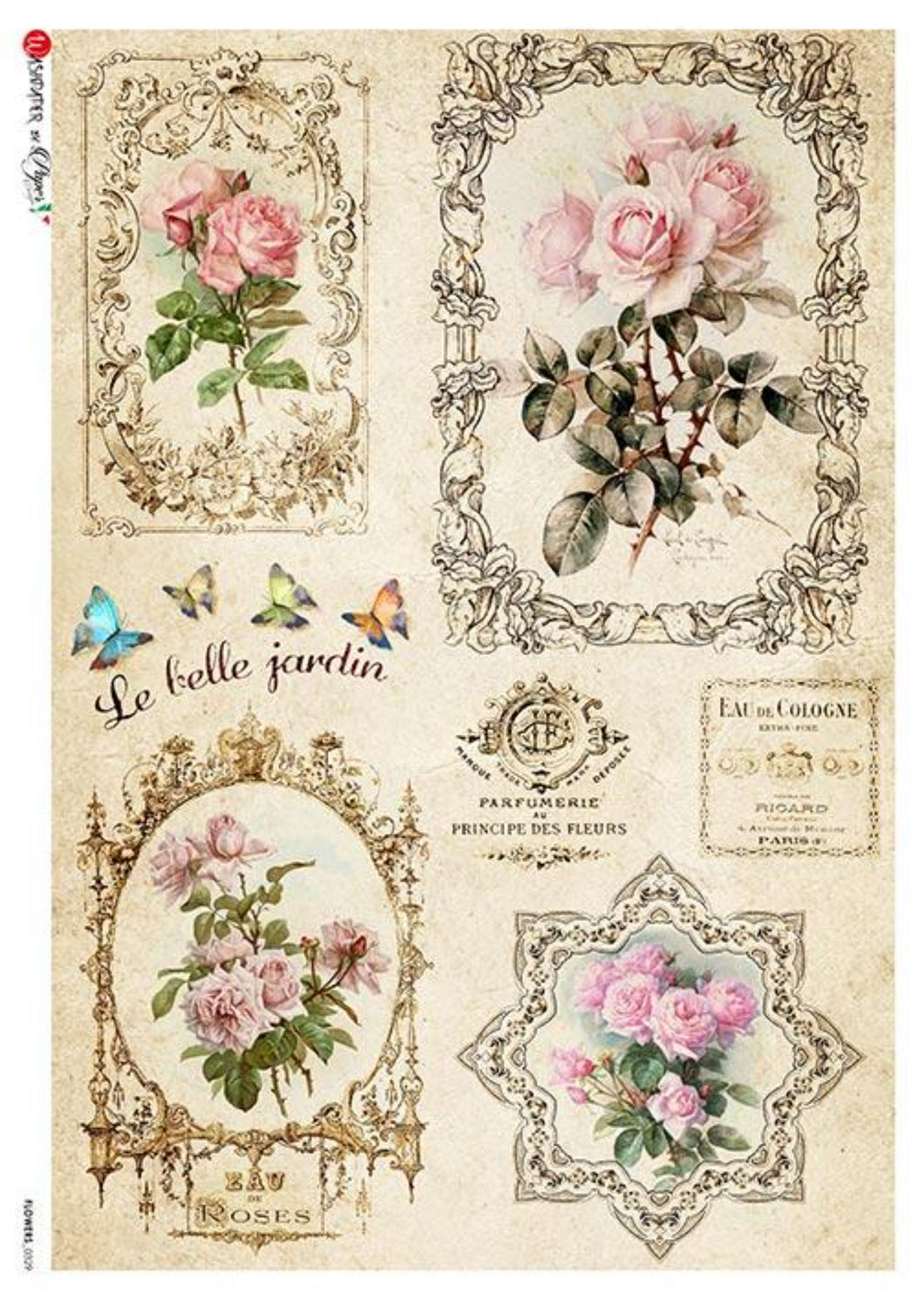 Flowers 0329 by Paper Designs Washi Paper, Various Pink French Roses and Labels