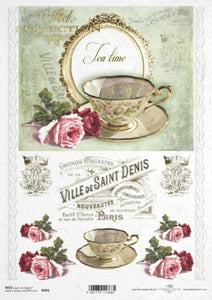 French Teacups and Roses Rice Paper by ITD Collection, R0491