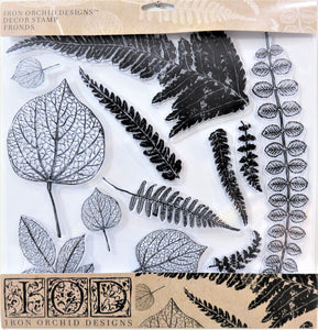 Iron Orchid Designs Fronds Decor Stamp, Botanical Leaves Stamps, Front of Package