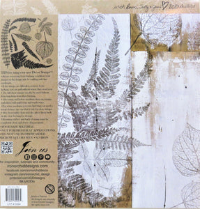IOD Fronds Decor Stamps, back of package view