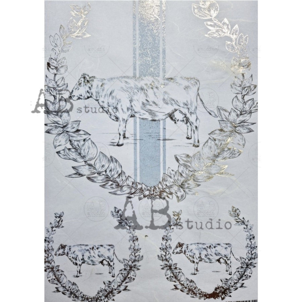 Gilded Farmhouse Cow Decoupage Rice Paper 1085 by ABstudio, A4