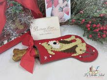 Load image into Gallery viewer, Bethany Lowe Good Boy Wool Applique Beaded Christmas Stocking Ornament