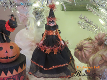 Load image into Gallery viewer, Bethany Lowe Designs Halloween Ornament Doll in Party Gown, Hat, Mask with Starry Glitter Garland, Fall Decor