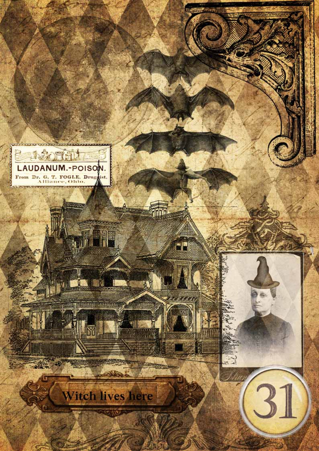 Halloween Haunted House with Witch Decoupage Queen Rice Paper, A4