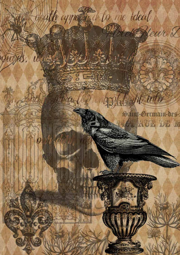 Halloween Raven with Skull and Gate Decoupage Queen Rice Paper, A4