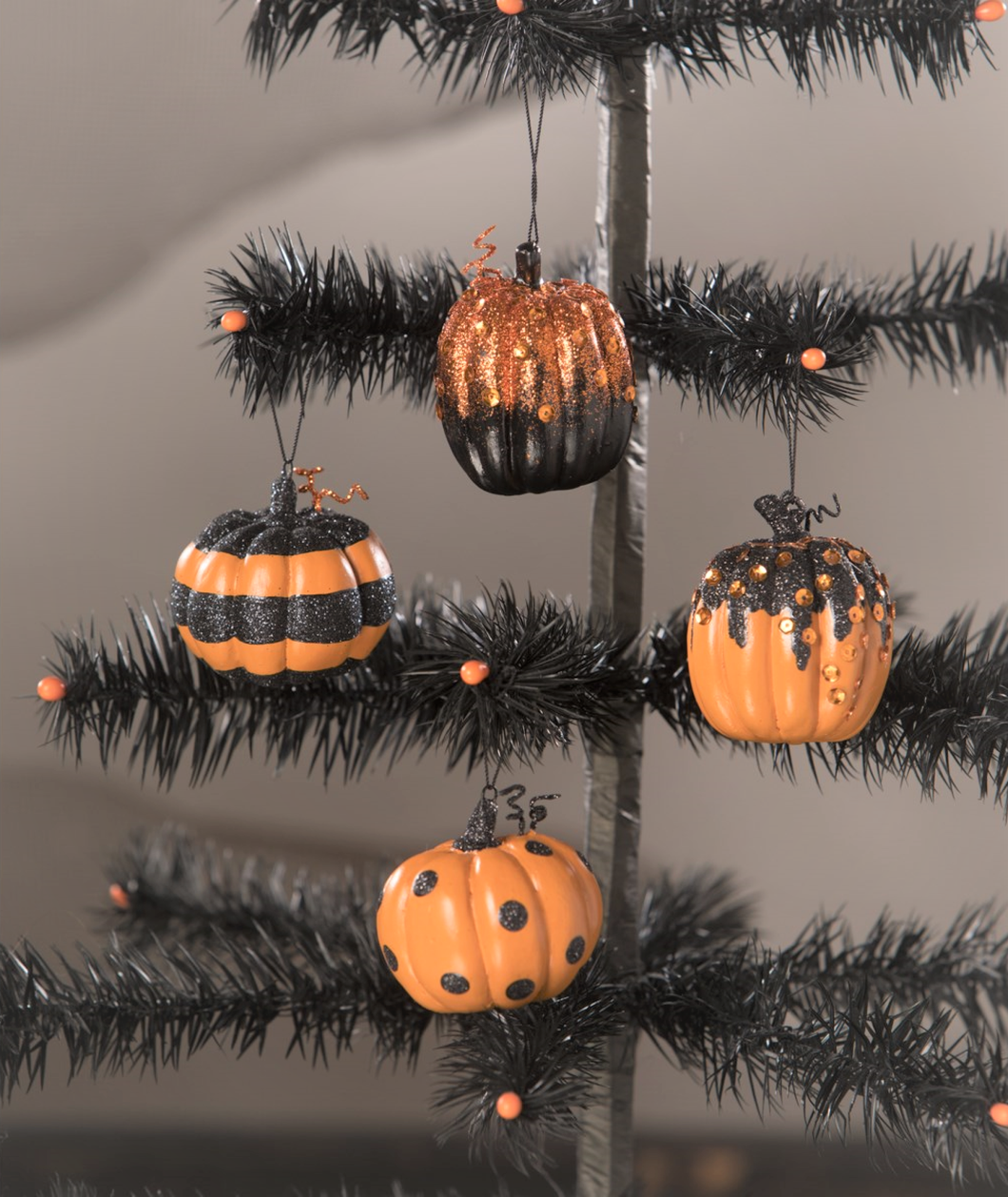 Bethany Lowe Designs Happy Halloween Pumpkin Ornaments, Set of 4