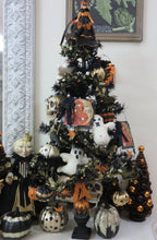 Load image into Gallery viewer, Bethany Lowe Black Feather Tree in Urn Decorated for Halloween