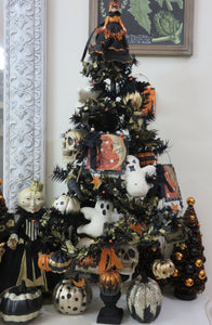 Bethany Lowe Black Feather Tree in Urn Decorated for Halloween