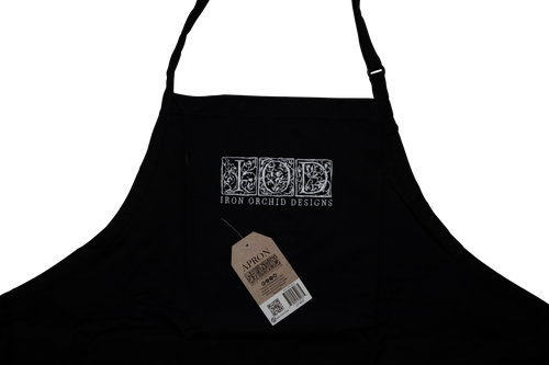 IOD Black Apron with Embroidered Logo close up