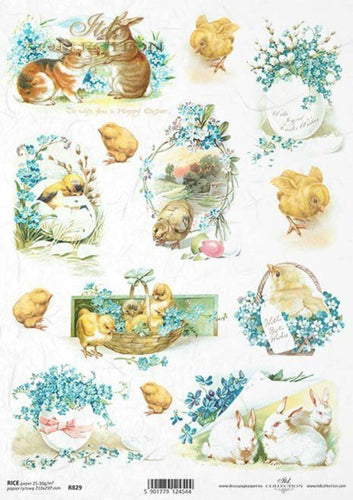 Easter Chicks and Forget Me Nots Rice Paper by ITD Collection, R0829, A4