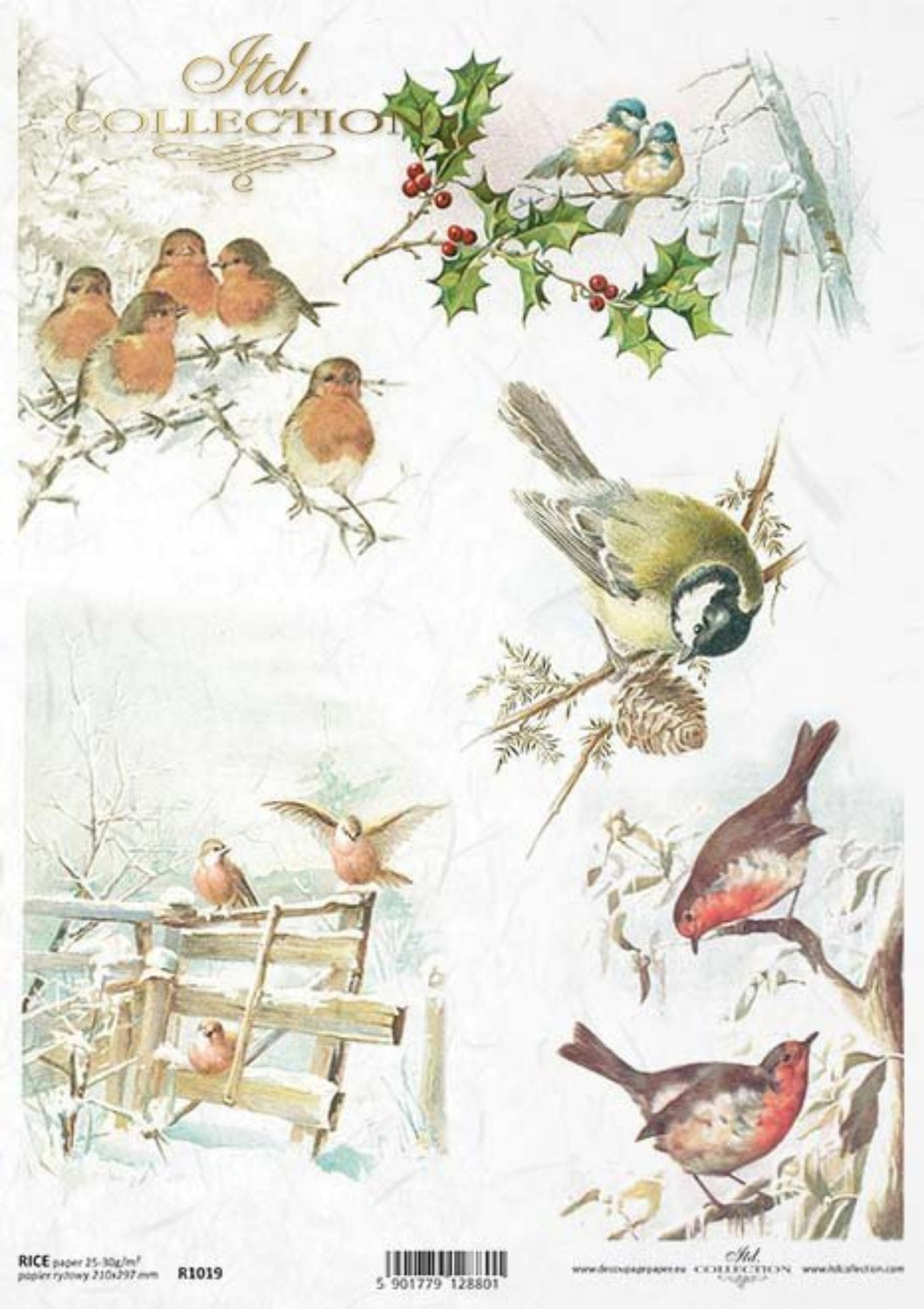 Snowy Winter Birds Rice Paper by ITD Collection, R1019, A4