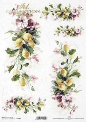 Floral and Lemon Citrus Sprays R1095 Rice Paper by ITD Collection