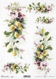Floral and Lemon Citrus Sprays R1095 Rice Paper by ITD Collection