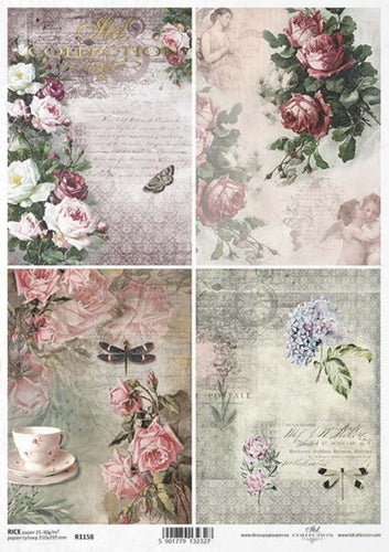 Shabby Angel Roses Rice Paper by ITD Collection, R1158, A4