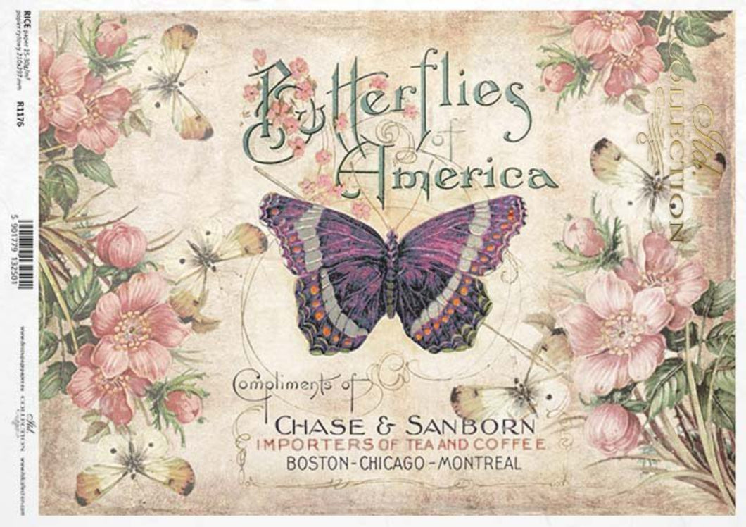 Butterflies of America Rice Paper by ITD Collection, R1176, A4