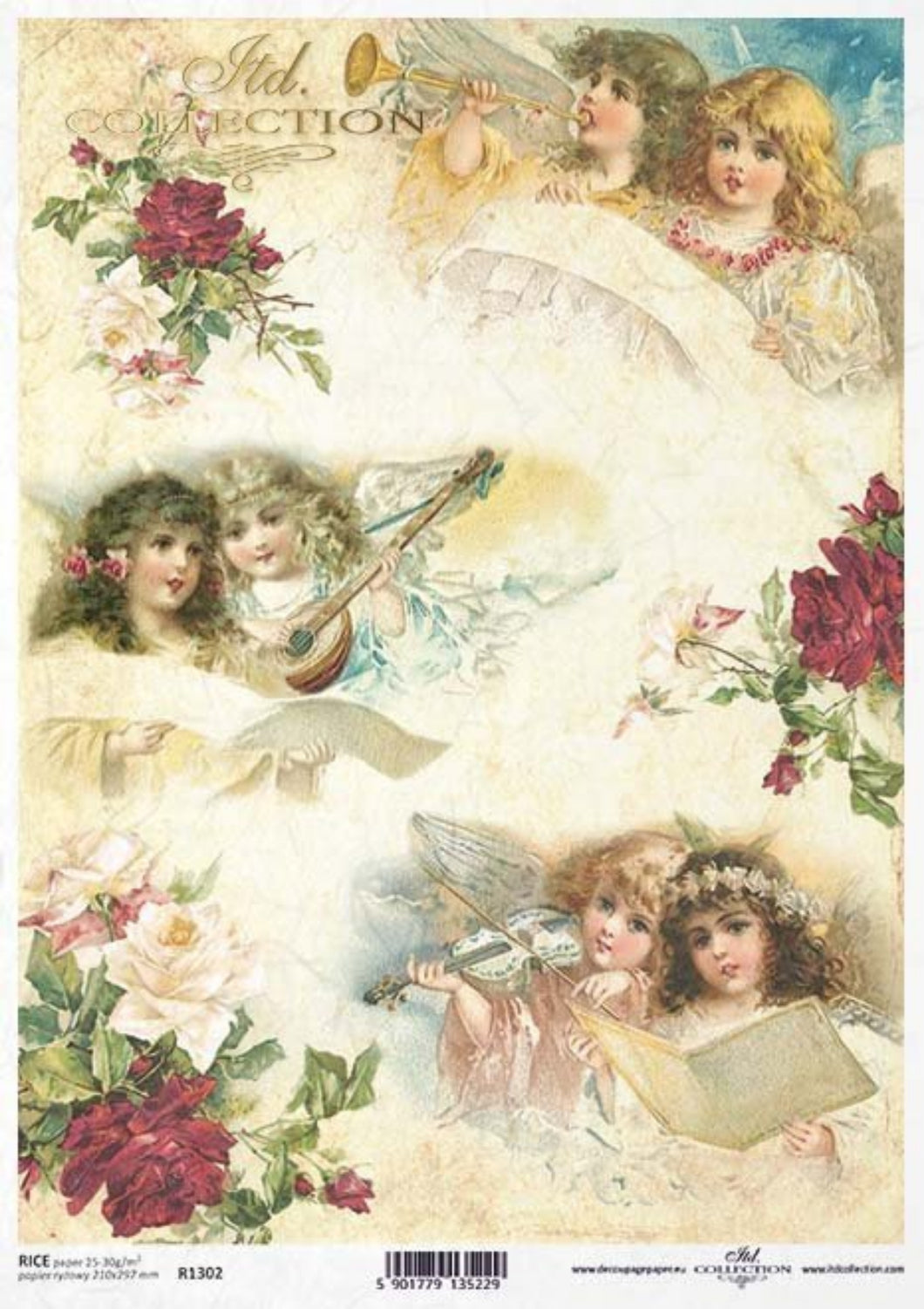 Christmas Angels and Roses Rice Paper by ITD Collection, R1302, A4