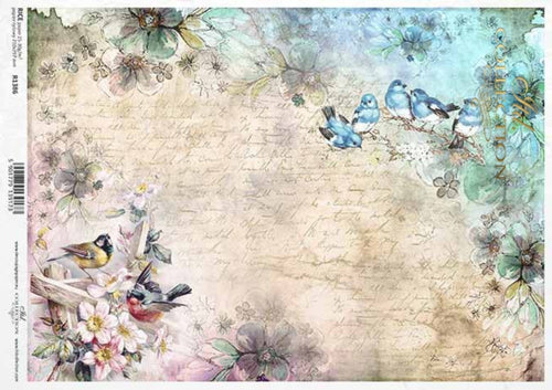 Spring Birds and Flowers Rice Paper by ITD Collection, R1386, A4
