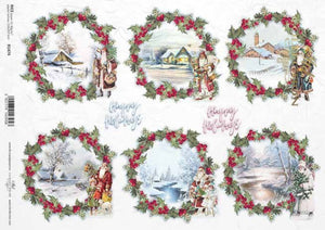 Christmas Wreaths Happy Holidays Rice Paper by ITD Collection, R1474, A4