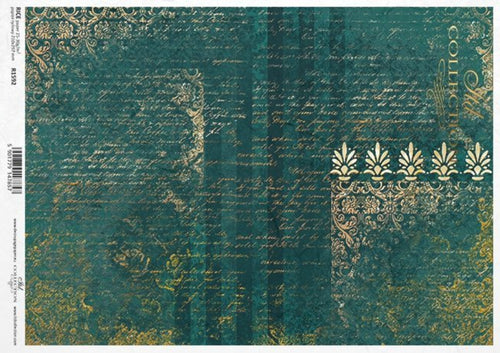 Golden Script on Emerald Background R1592 Rice Paper by ITD Collection