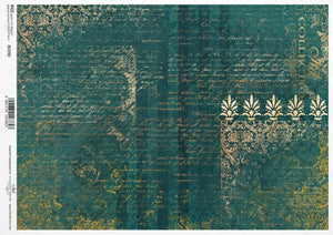 Golden Script on Emerald Background R1592 Rice Paper by ITD Collection