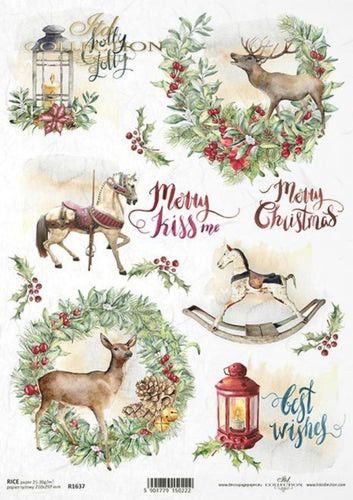 Festive Christmas Inscriptions Rice Paper by ITD Collection, R1637, A4