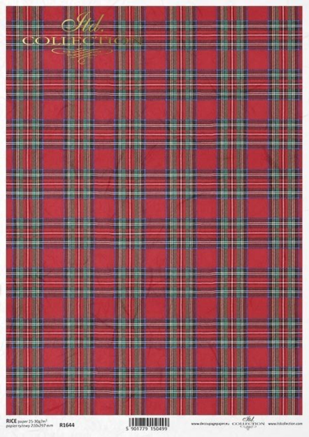 Red and Green Tartan Christmas Plaid Rice Paper by ITD Collection, R1644, A4