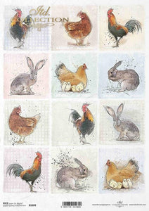 Mini Rooster and Bunny Squares Rice Paper by ITD Collection, R1684, A4