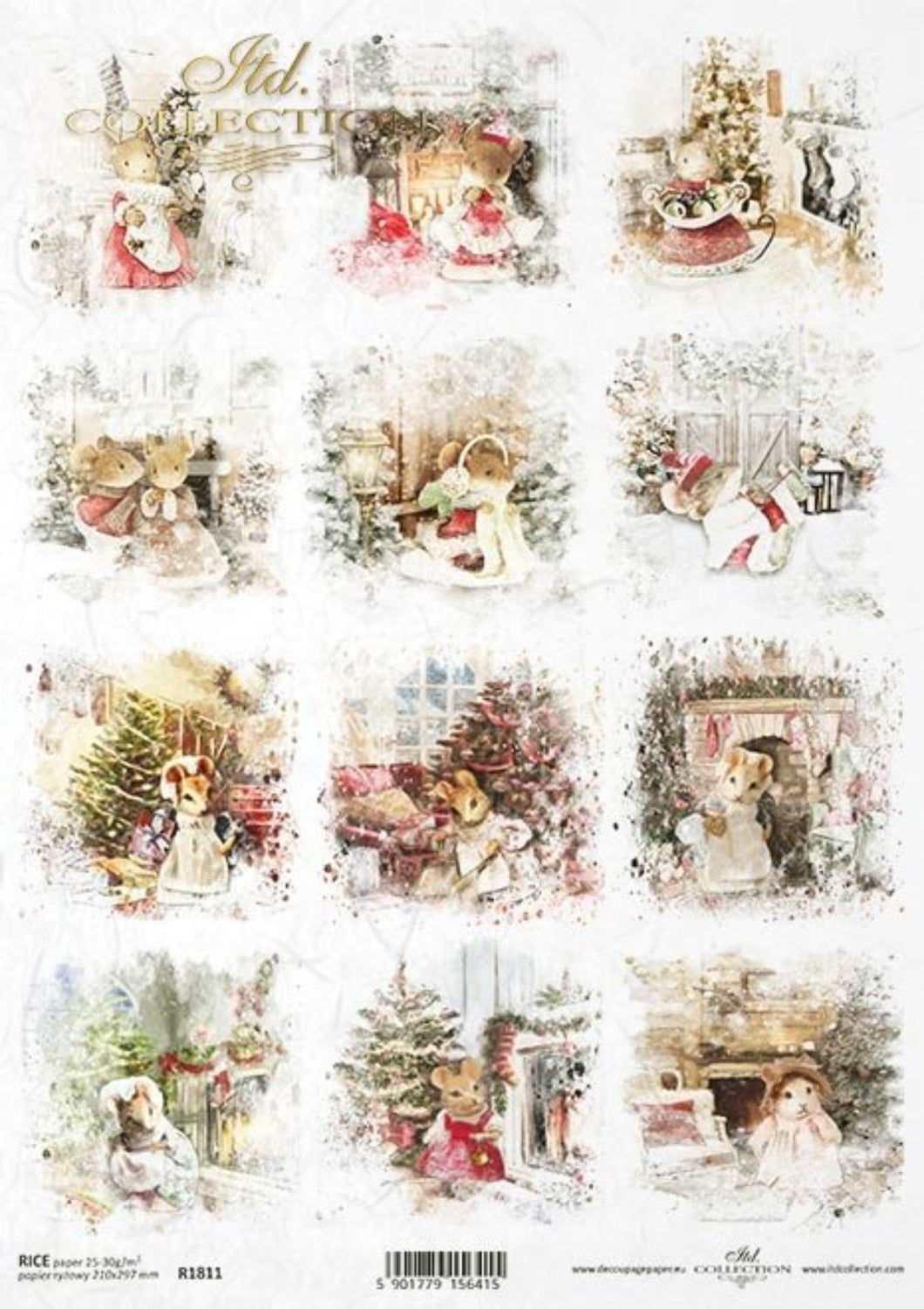 Christmas Mouse 12 Pack Rice Paper by ITD Collection, R1811, A4