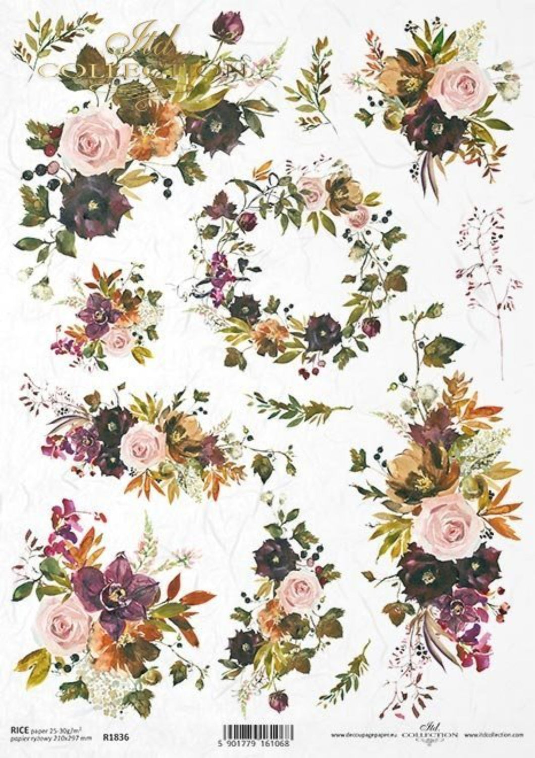 Watecolor Flowers Bouquets Rice Paper by ITD Collection, R1836, A4