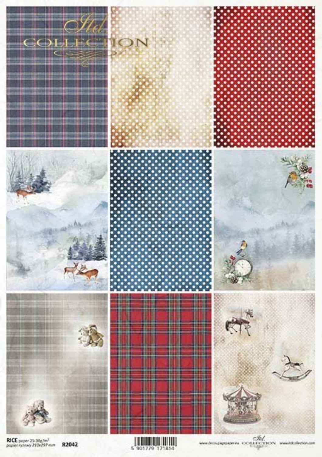 Christmas Plaid Scenes 9 Pack Rice Paper by ITD Collection, R2042, A4