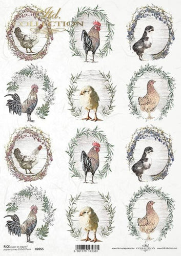 Farmhouse Chicken Portraits Rice Paper by ITD Collection, R2055, A4