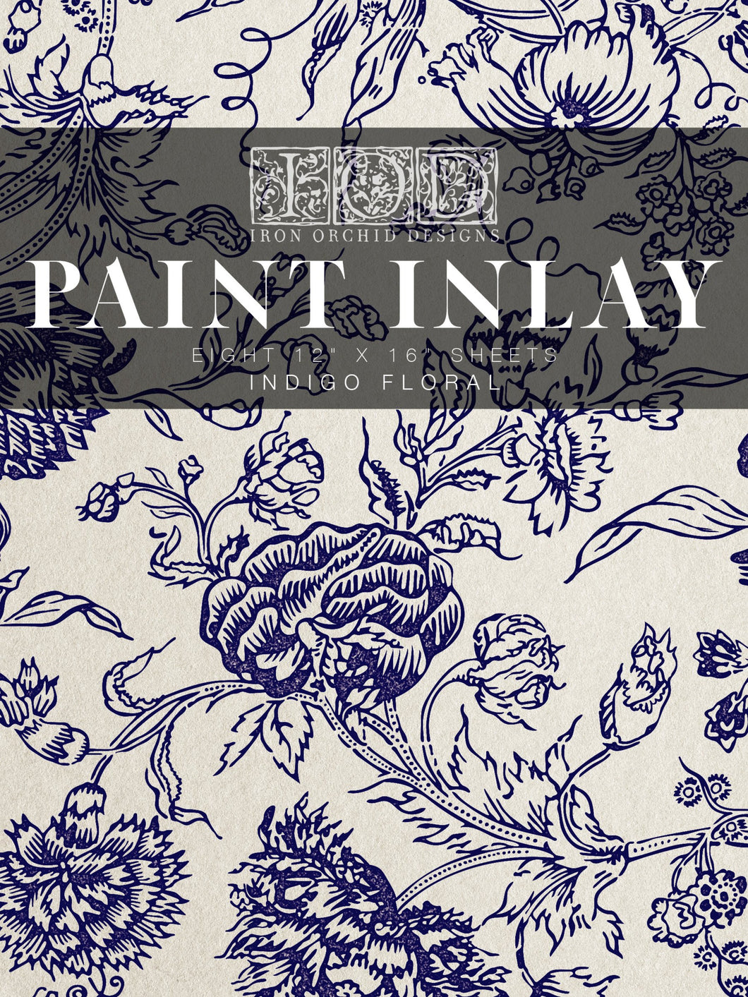 IOD Indigo Floral Paint Inlay, 8 Sheets, Iron Orchid Designs, New